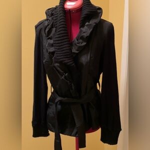 COCO and Tashi Jacket/cardigan with mixed material Double Ruffled collar NWOT